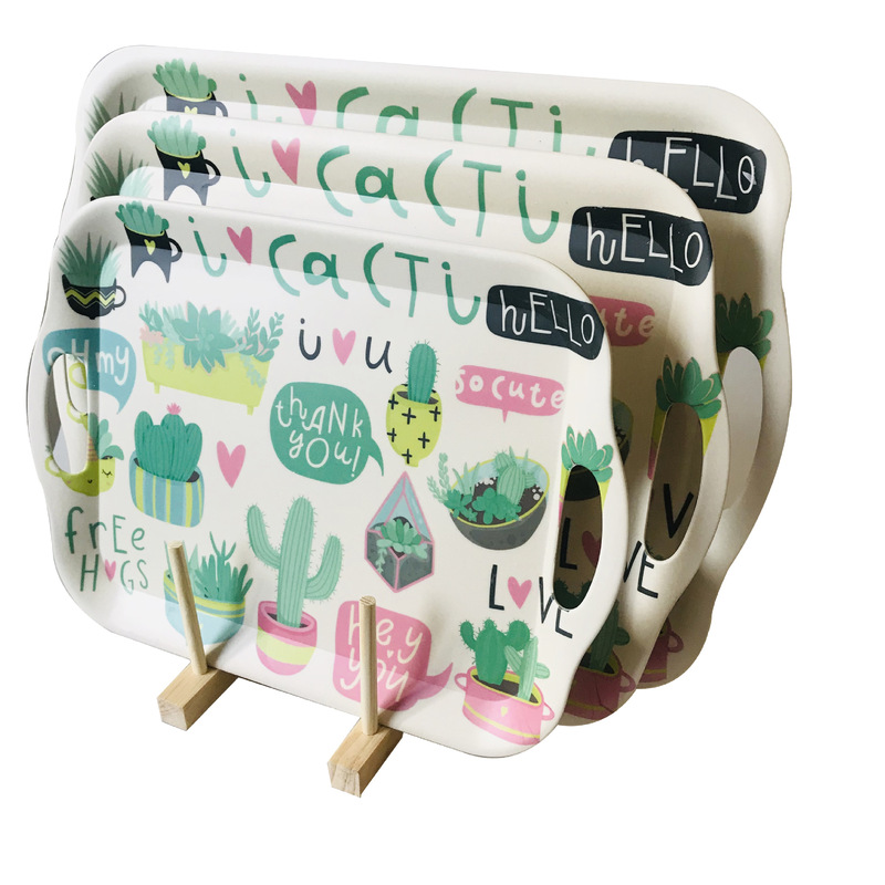 Cross-Border Export Customized Environmentally Friendly and Biodegradable Bamboo Fiber/Melamine Double Handle Tray, Color and Pattern Can Be Customized