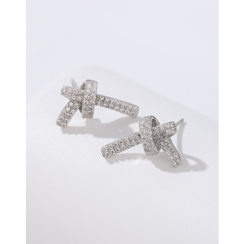 925 plata esterlina completo diamante concéntrico nudo pendientes para mujeres luz lujo nicho diseño 2023 nuevos pendientes de alto grado