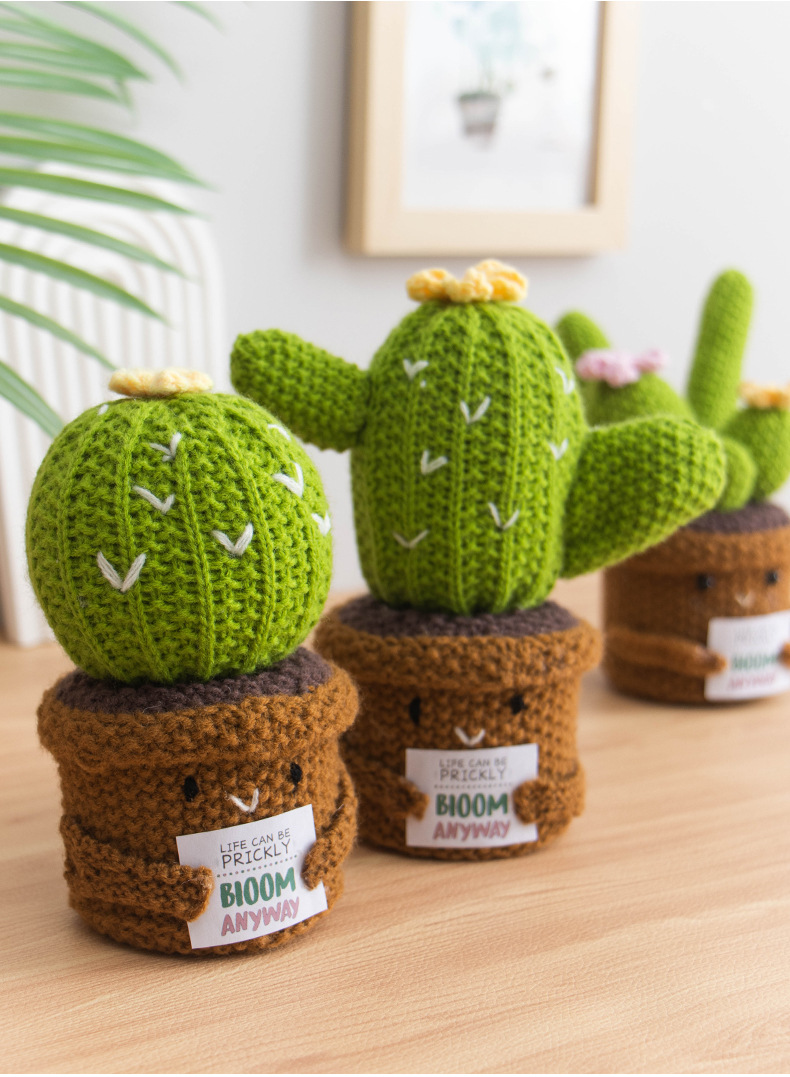 Cross-border hand-woven woolen plant dolls, positive energy card dolls, potted plant desktop ornaments, simulated potted plants pic 7