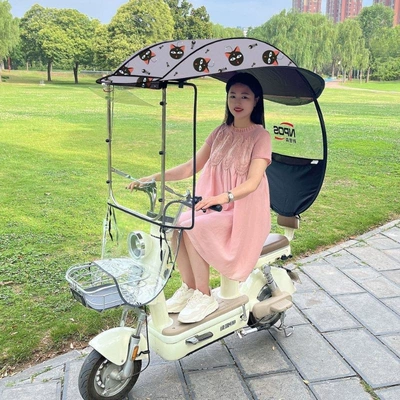 Elektromobil üçün ön şüşə çətiri (günlük) — electric bike rain cover, adjustable - gray-lucky-cat-hard-board-no-side-guard-with-large-window-the-car-has-rearview-mirrors-take-a-photo-of-this-model