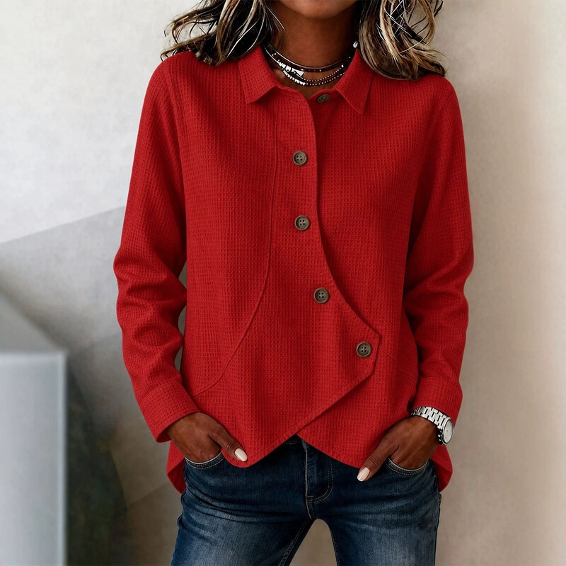 European and American Cross-Border Amazon 2026 Autumn Collection Women's Fashion Casual Solid Color Waffle Irregular Long-Sleeve Shirt