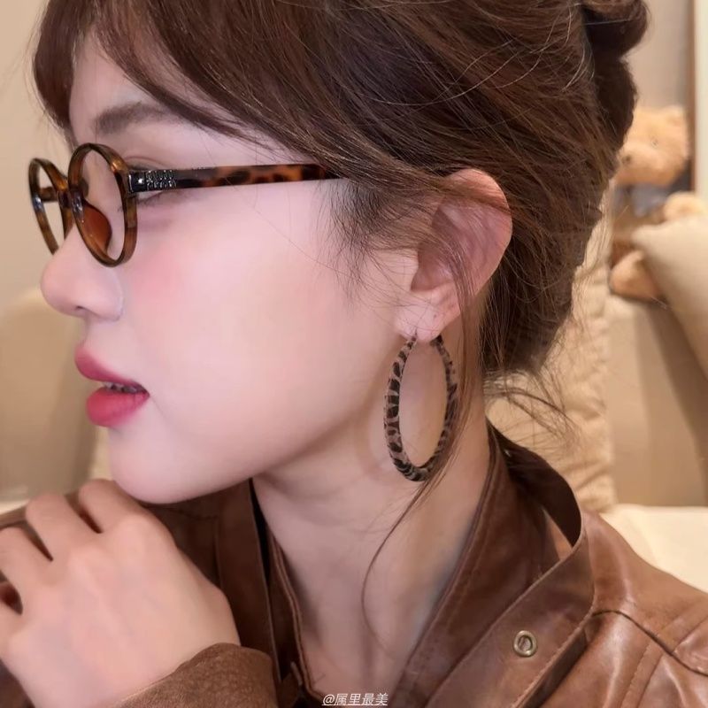 咖色豹纹大耳环女2025新款爆款夸张小众设计感耳钉显脸小耳圈耳饰|undefined