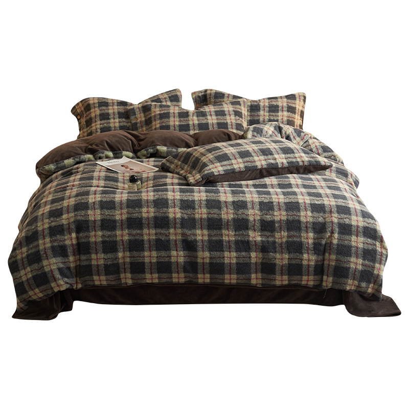 Invierno cálido alpaca espesa leche de lana de cuatro piezas conjunto de sábanas de franela de coral cubierta de cama 4