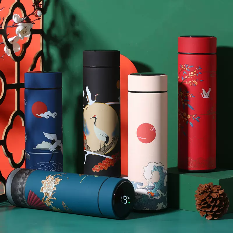 国潮系列中国风304不锈钢保温杯数字显示水杯智能测温多功能茶杯