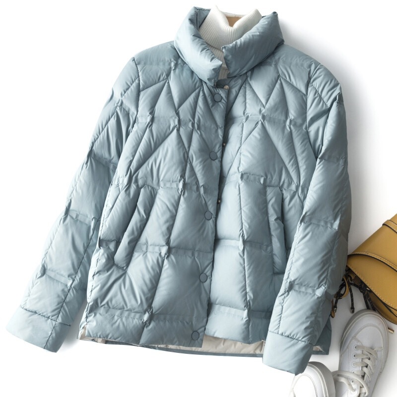 Cross-border Autumn and Winter New Down Jacket Women's Short Quilted Rhombic Fashionable Slimming Lightweight Standing Collar Loose Warm Jacket