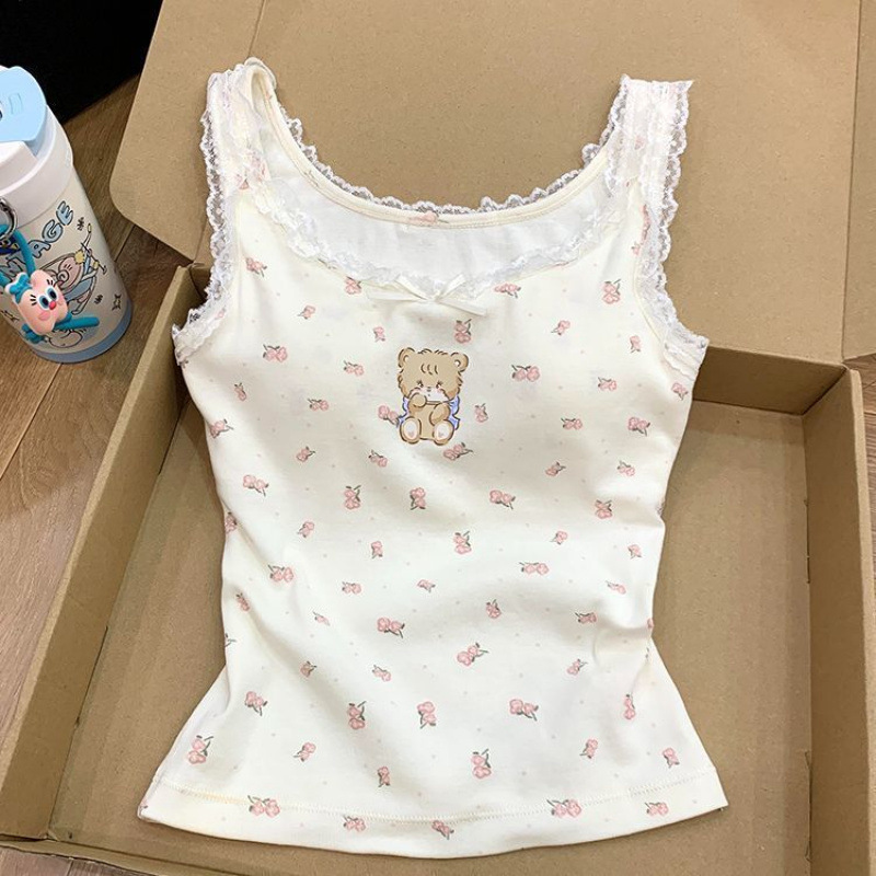 여성을위한 여름 인기 조끼 서스펜더 잠옷 만화 귀여운 레이스 가장 순수한 욕망 슈퍼 귀여운 달콤한 스타일 소녀 홈웨어