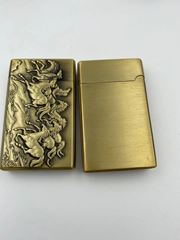 方進牌青銅浮雕八駿圖奔馬圖雙直衝防風打火機金屬復古創意個性男