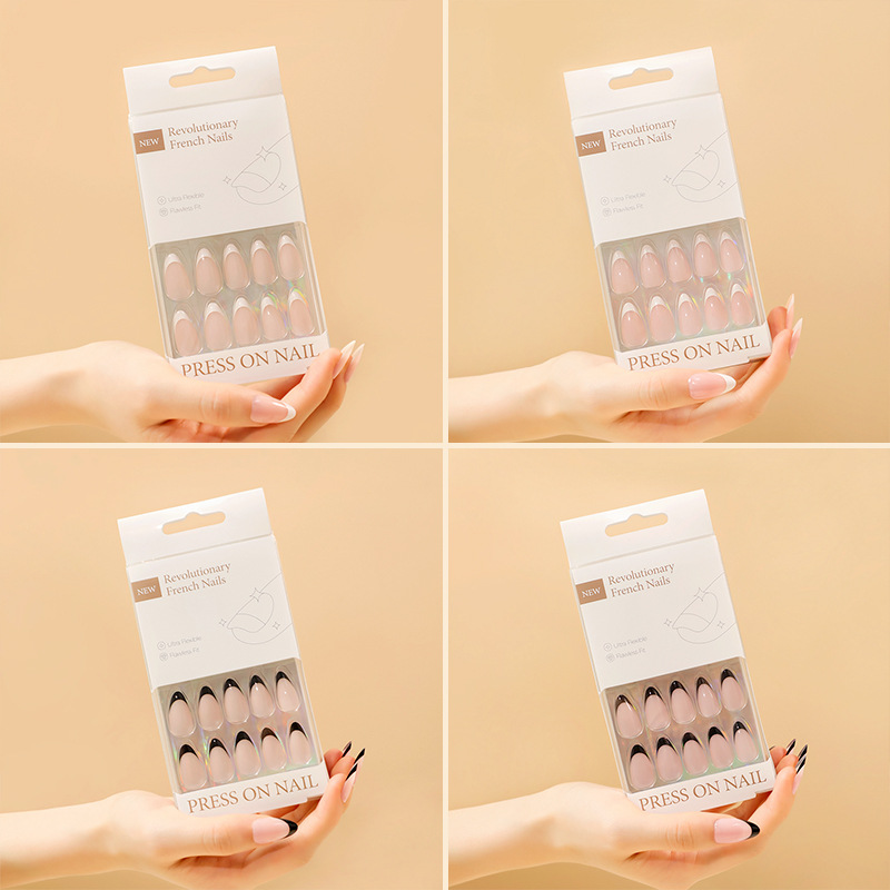 2023 nueva pieza de arte de uñas francés color desnudo avanzado 30 piezas desgaste en caja de uñas simple tienda de uñas pieza de arte de uñas