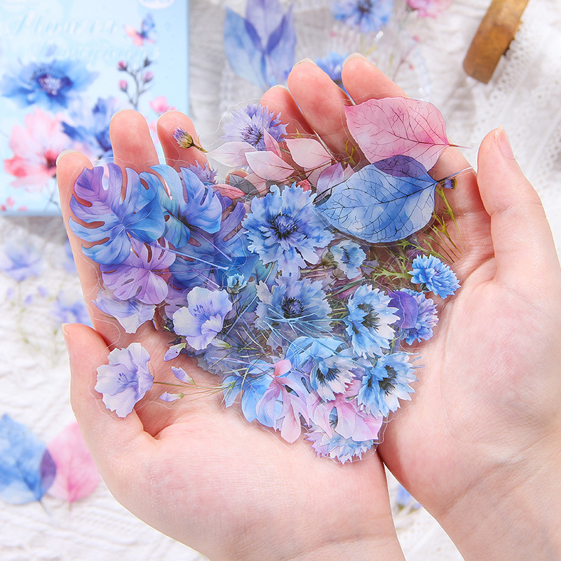 Cuatro estaciones flores transparentes pegatinas de caja impermeable pet diy pegatinas de diario pegatinas de flores retro pegatinas de plantas