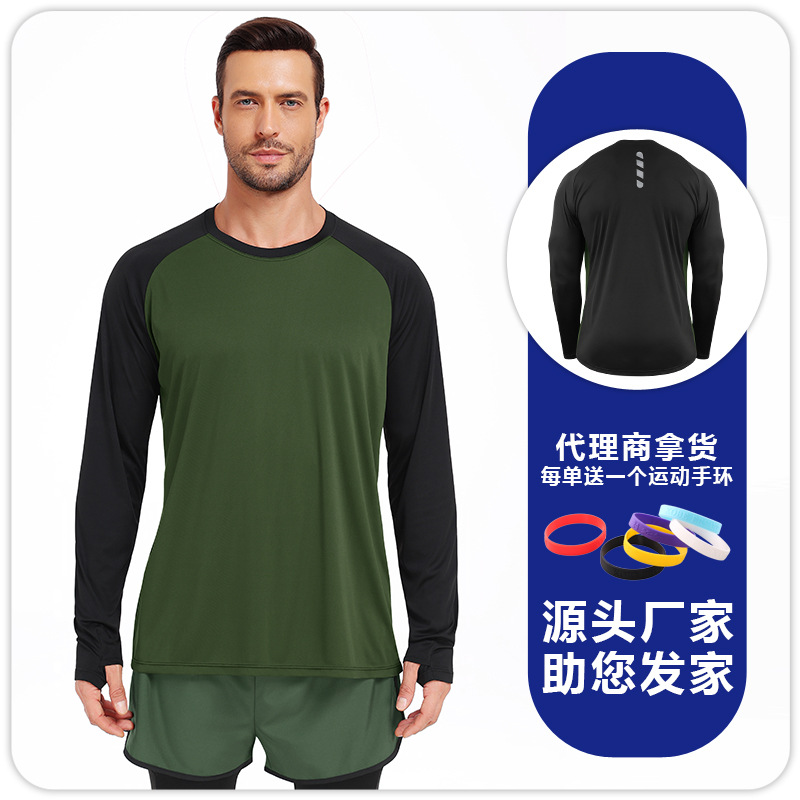Primavera y otoño de nuevo tipo de manga larga con agujero de pulgar chaqueta de protección solar hombre de color para correr maratón ropa de entrenamiento físico