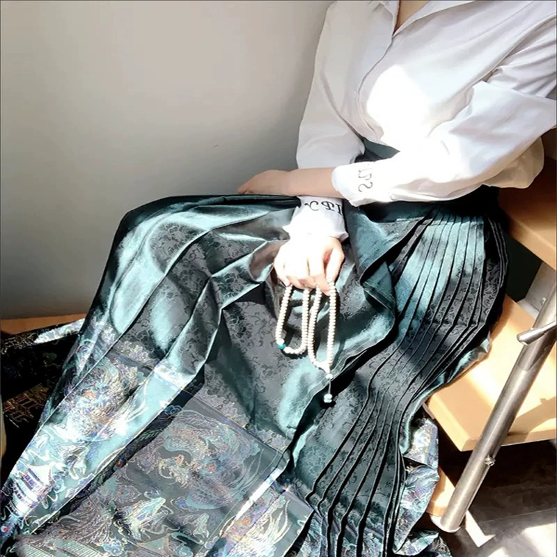 Оригинальная Тяжелая промышленная Волшебная цветная юбка из искусственного шелка с мерцанием, тканая Золотая юбка-лошадь, пять пар плиссированных маятников 4,5 метра, ежедневная мечта, китайская одежда, Женская в наличии