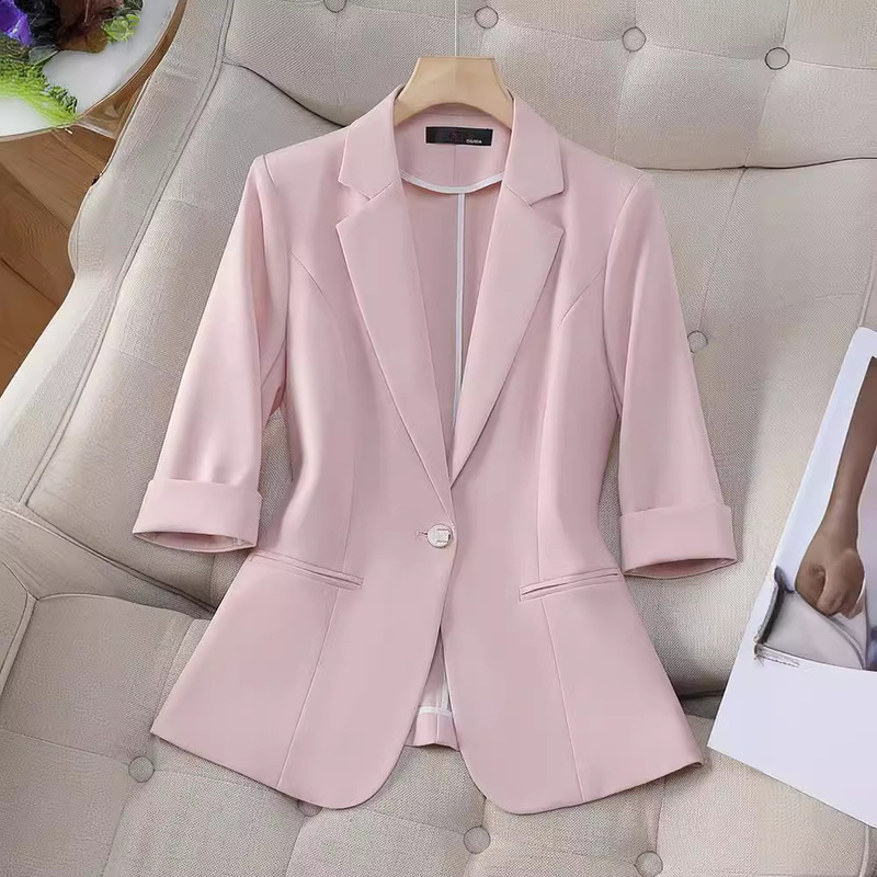 light blue Small Suit Jacket Women's Summer 2024 New Style Elegant Fresh Casual Seven-point Sleeve Thin Suit Top