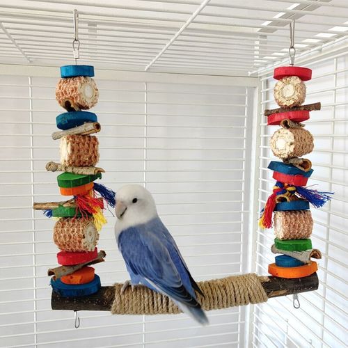 Xuanfeng Peony Parrot Toy Bird Supplies Gnawing and Grinding Mouth Big Swing Colorful Bite Stringing Twine Stand Pole Cross-border Hot Sale