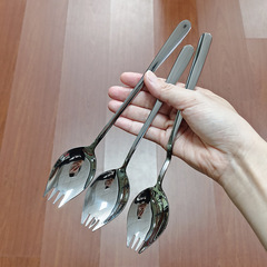 不锈钢一体勺叉 创意餐具勺V型带牙勺叉多用蛋糕甜品勺叉沙拉勺子
