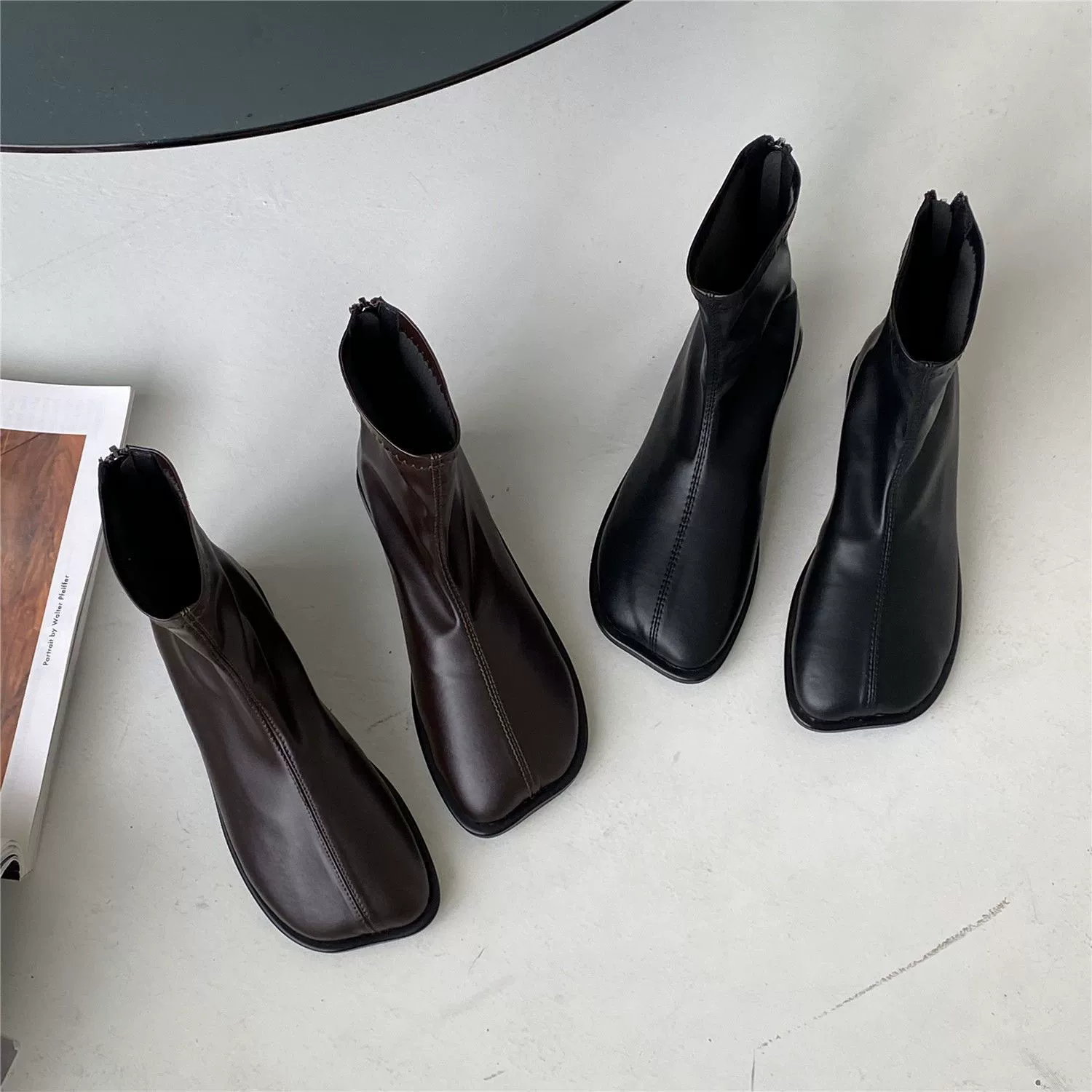 Martin сапоги женский осень зима 2023 новый манго голова плюс бархатный английский стиль короткая сапоги плоская задняя молния сапоги