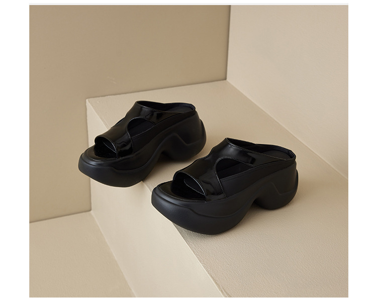 Dép xỏ ngón nữ đế dày da thật 8cm phong cách platform hở mũi — đen, bạc chi tiết 22