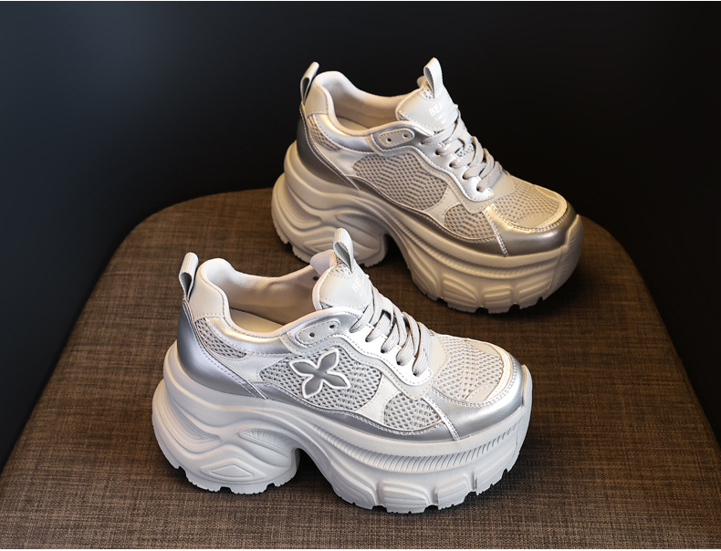 Giày sneaker nữ đế dày chunky mesh lưới thoáng khí, tăng chiều cao nhẹ nhàng — Màu trắng chi tiết 7