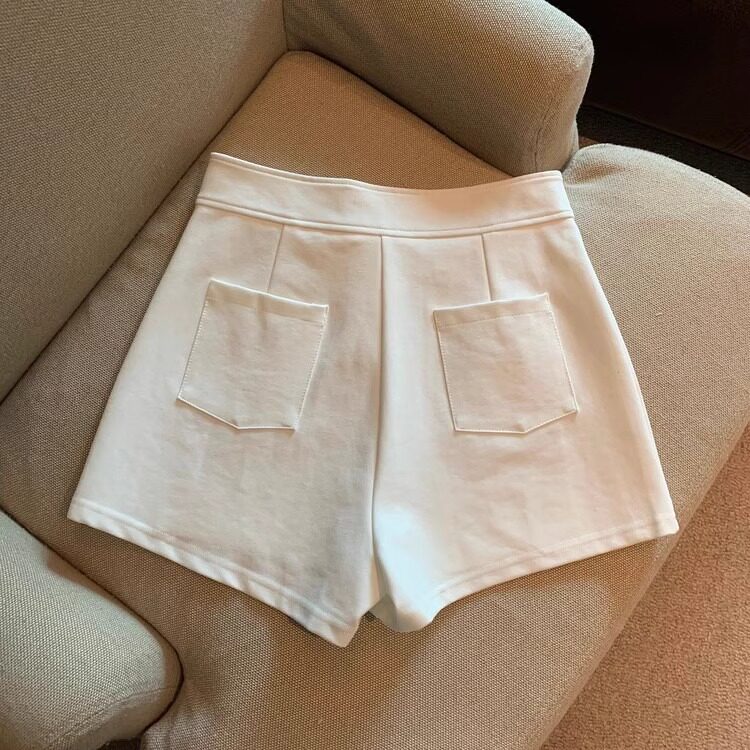 Quần short nữ cạp cao chữ A co giãn thoáng khí phong cách năng động — Màu trắng, Màu đen chi tiết 22