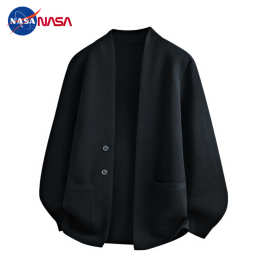 NASA早秋新款复古开衫毛衣外套男针织衫毛衣潮流纯色休闲V领线衣