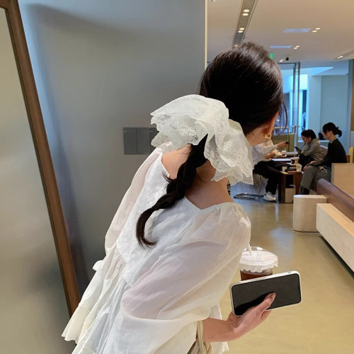 French High-End Style Oversized Lace Net Headband for Women 2025 Braided Hair Large Bow Headband Headwear Hair Tie