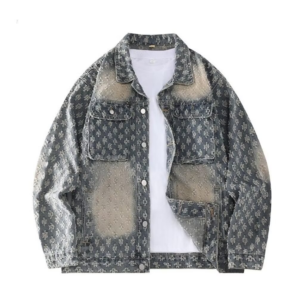 European High Street Fashion Vintage Washed Jacquard Denim Trendy Shirt Coat Spring Autumn Jacket_mkmklike.com