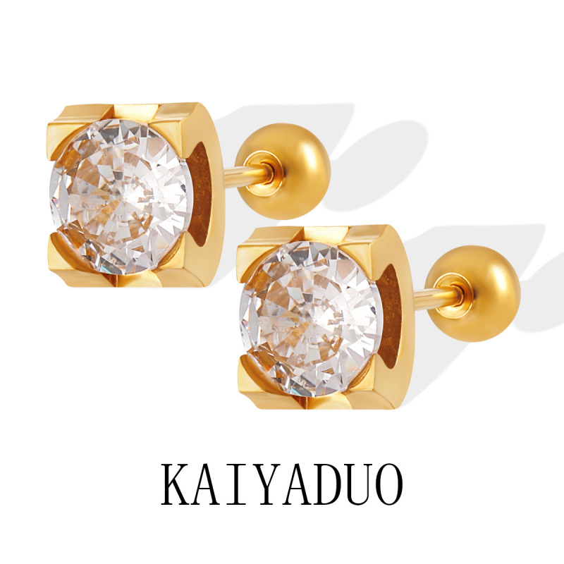 South Korea ins simple light luxury four-claw ox head single diamond ear bone nail niche design exquisite fashion titanium steel earrings South Korea ins simple light luxury four-claw ox head single diamond ear bone nail niche design exquisite fashion titanium steel earrings