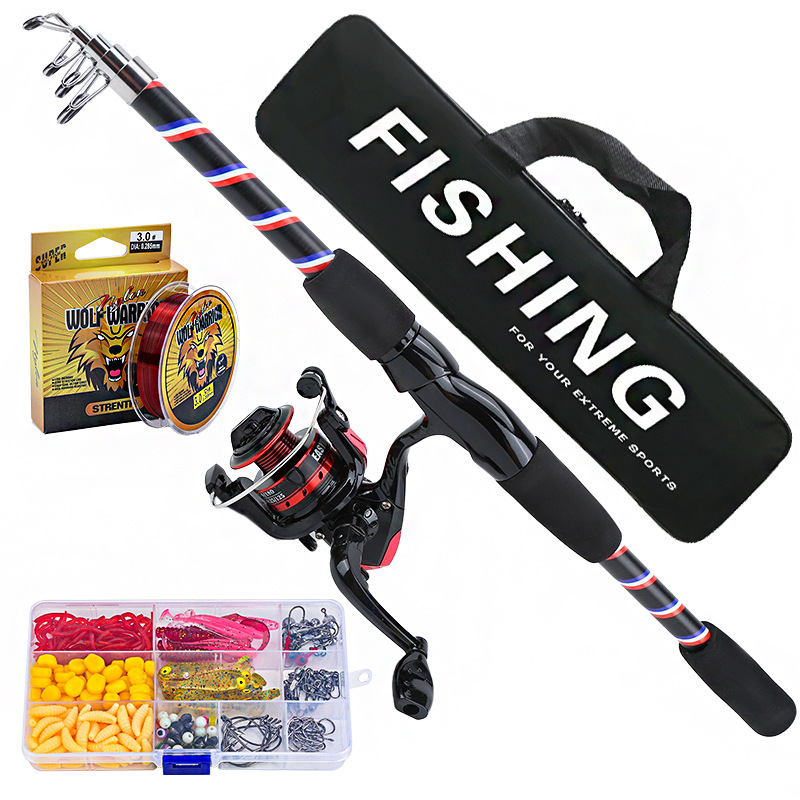 1.8M colorful fishing rod and reel set, fiberglass fishing gear, long-casting telescopic fishing rod, wholesale for cross-border sales, portable