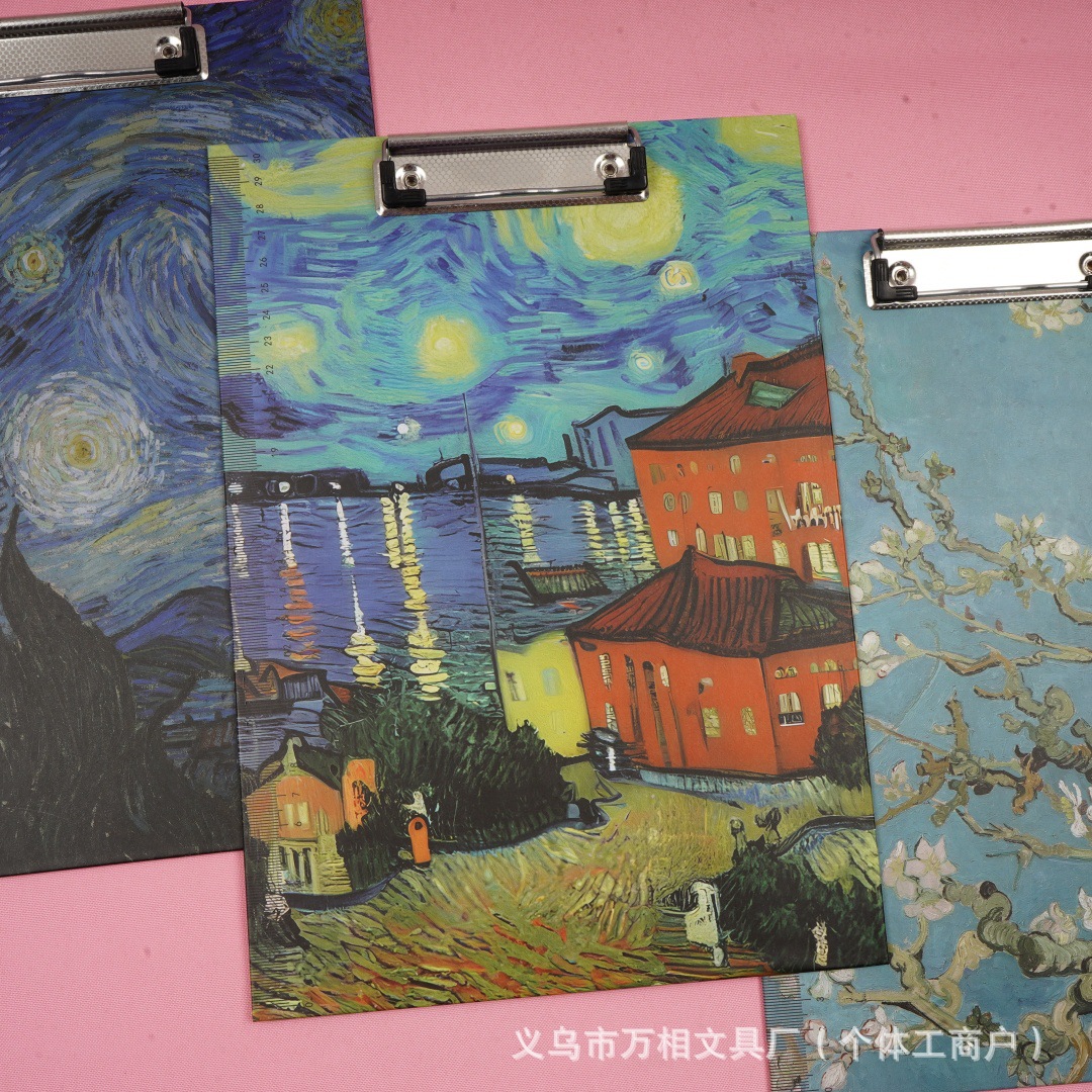 Nuevo Van Gogh A4 abrazadera de alto valor visual carpeta de pintura al óleo creativa en línea A4 papel de prueba abrazadera de papelería especial para estudiantes image 3