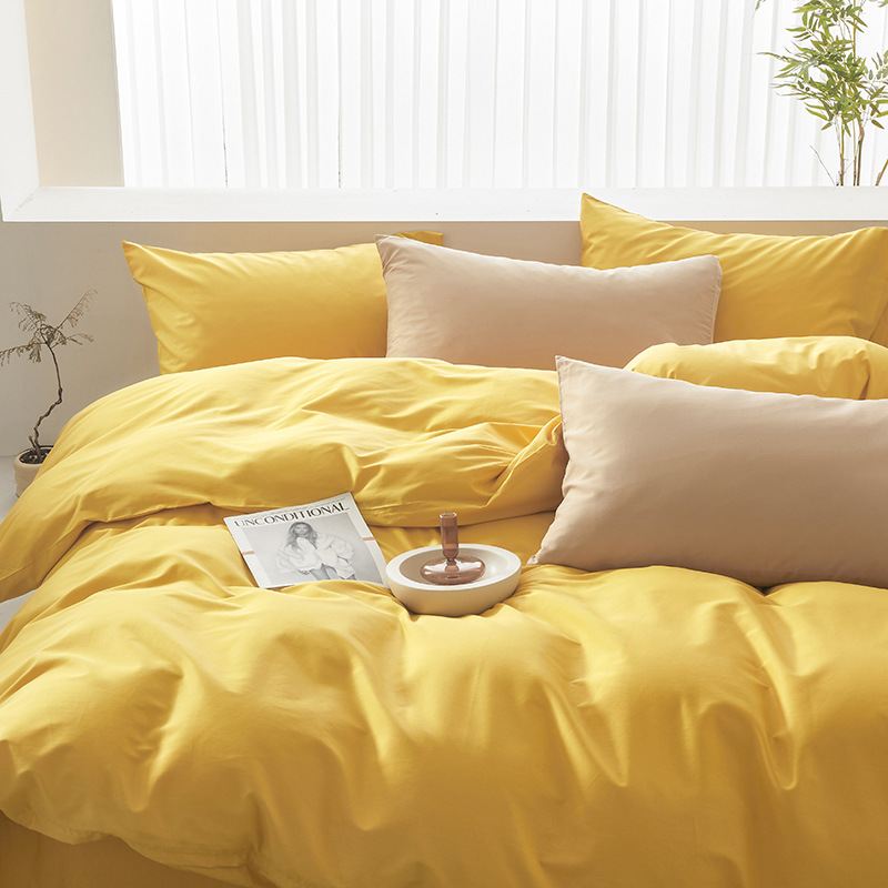 Cama de algodón estilo Maillard Juego de cuatro piezas de sábanas de algodón, funda de edredón, dormitorio de estudiantes, ropa de cama de color sólido individual