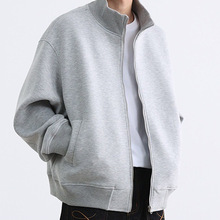 日系复古做旧高街外套男女宽松 设计师款重磅纯色立领夹克灰色无