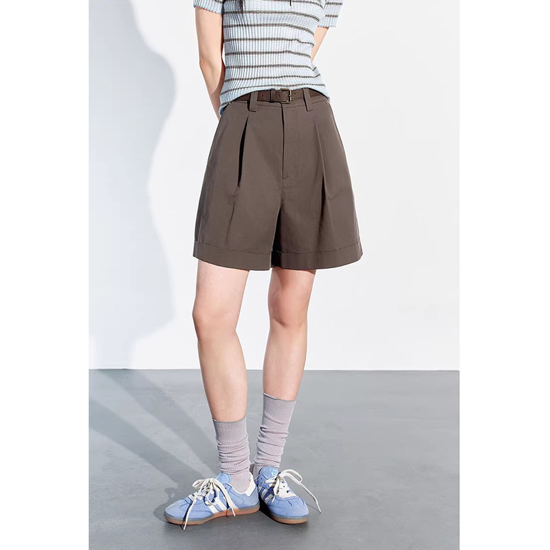 Same Style as in the Mall 2026 Spring/Summer Fashion Casual High-Waisted Loose Brown Wide-Leg Shorts for Women 4H4151861