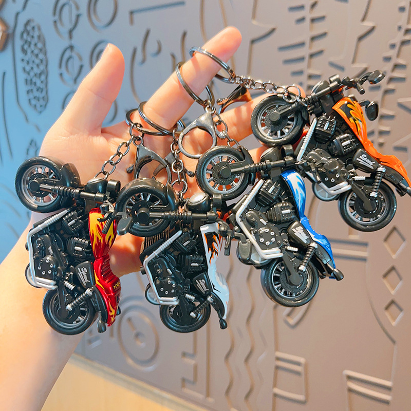 Cartoon Mini Harley Motorcycle Pullback Toy Car Student Schoolbag Pendant Couple Car Keychain Keychain