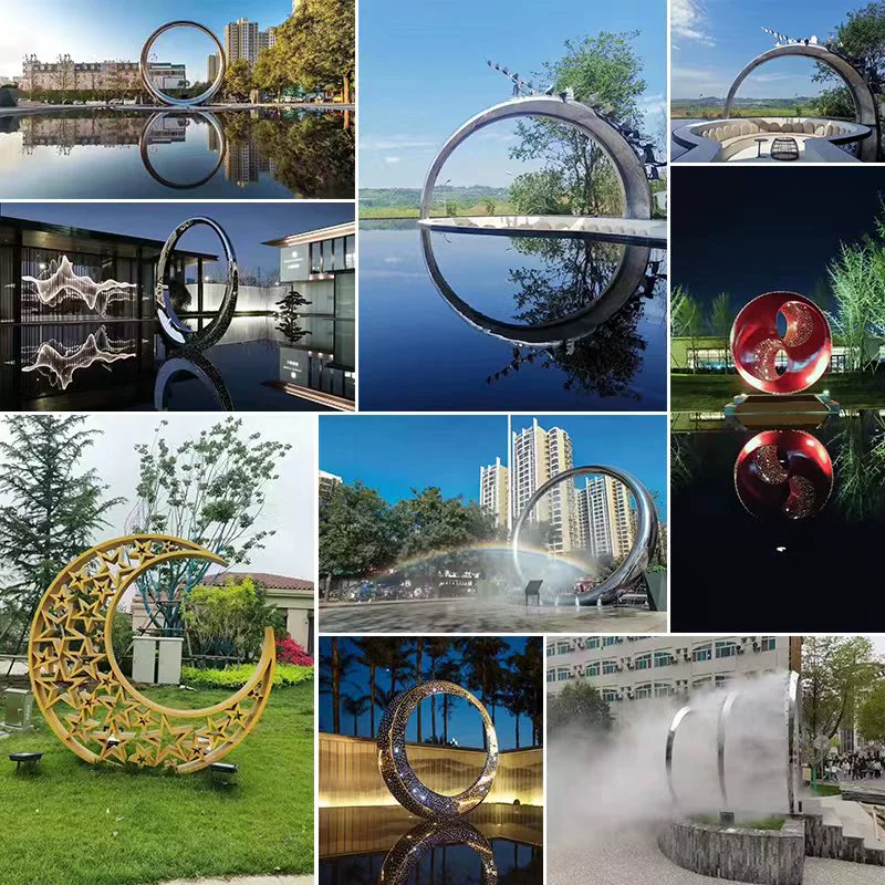 Нержавеющая сталь лунное кольцо скульптура открытый металл недвижимость отдел продаж парк эскиз полумесяц водные украшения