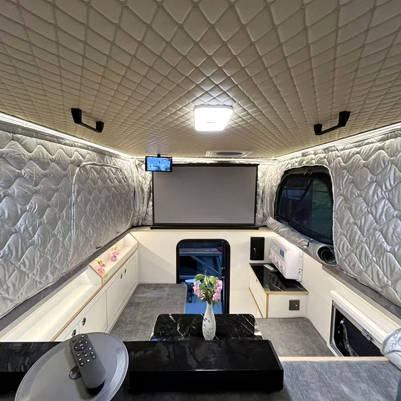 Camión de forma especial caja de la habitación de carga trasera camioneta todoterreno techo rígido residencia de camping habitación superior caja de la habitación elevable negra