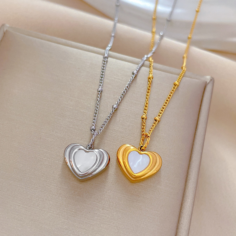 [Full body titanium steel] Shell peach heart minimalist gold necklace in the furnace, female ins mesh red collarbone_voghion.com