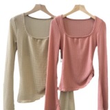 Осенний мусс, лонгслив, ретро тонкий мегафон, новая коллекция, квадратный вырез, с рукавом