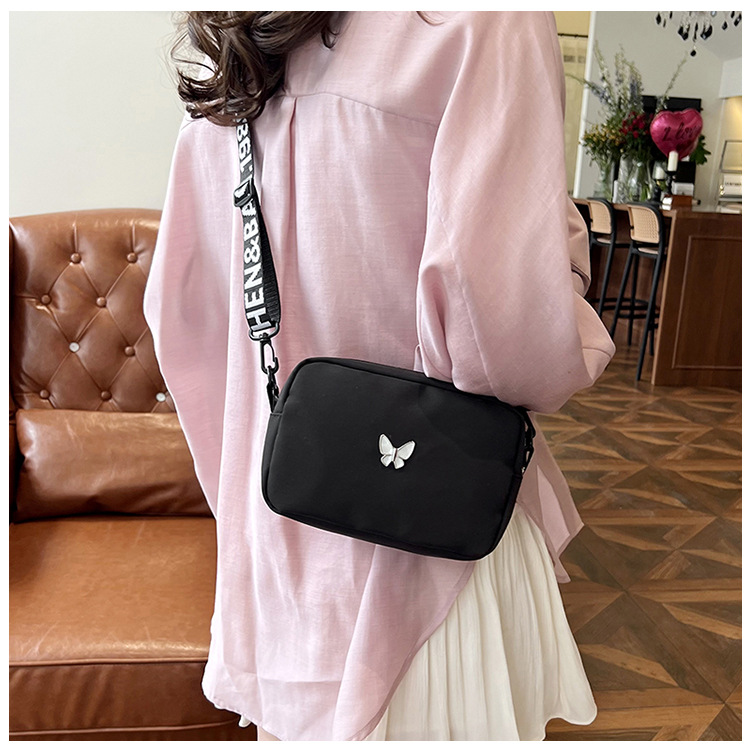 wholesale elegant butterfly simple small bag women's nylon cloth wide shoulder strap underarm bag casual shoulder solid color crossbody bag undefined