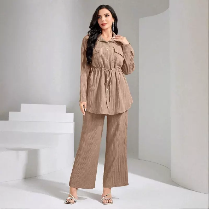 跨境外贸女装简约慵懒新款休闲气质时尚套装女春夏上衣裤子两件套