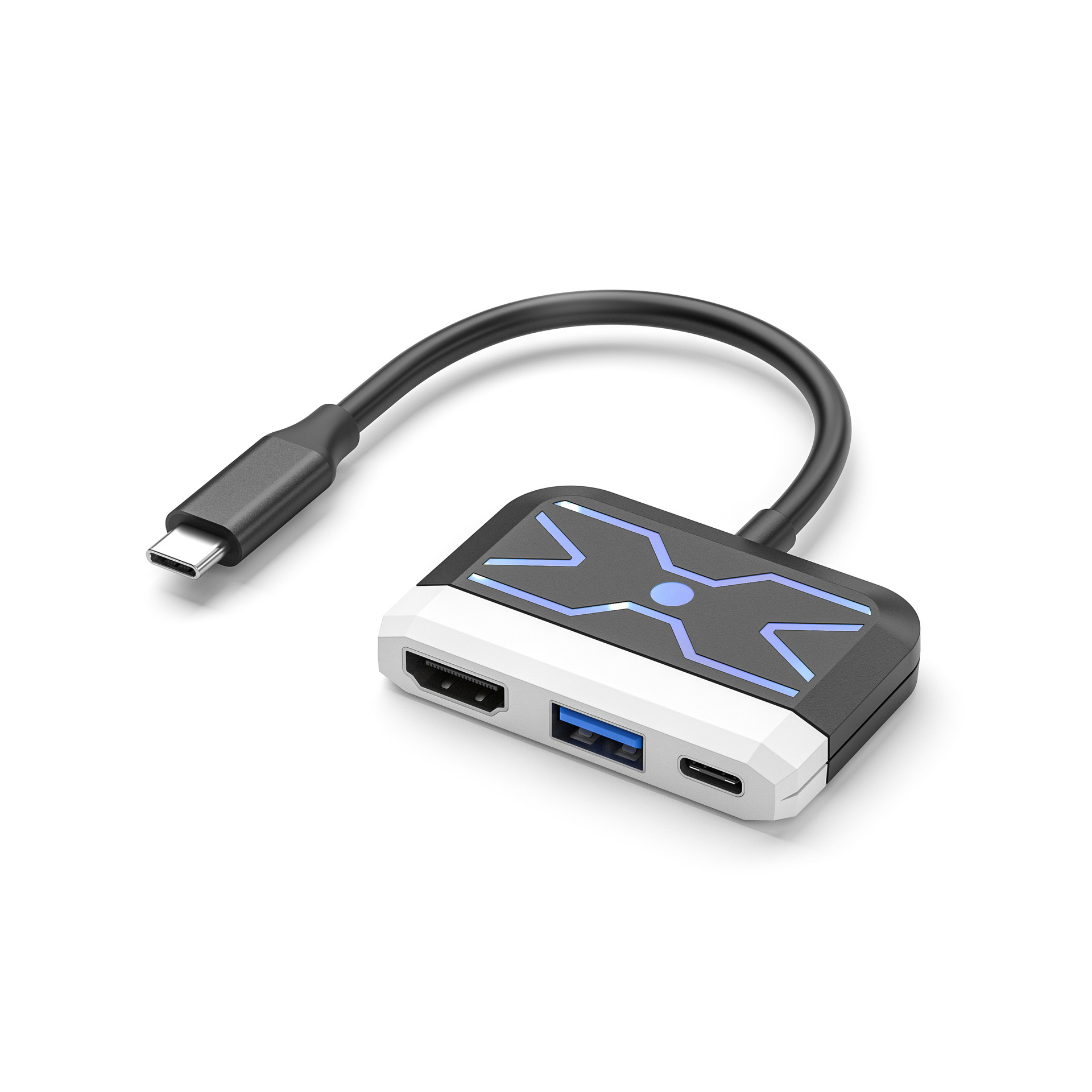 type-c三合一拓展坞带RGB支持投屏充电数据传输USB C多功能集线器