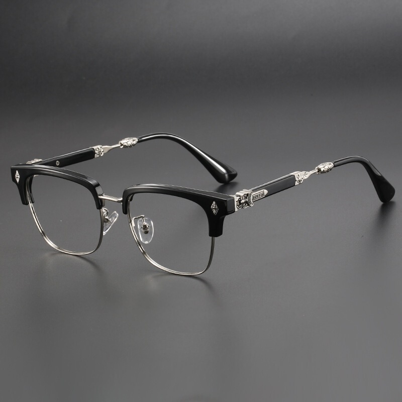 New Trendy Chrome Hearts Style Eyeglass Frames for Men, Retro Large Face Blue Light Blocking Frames, Prescription Glasses, Cross-Border European and American Eyewear New Trendy Chrome Hearts Style Eyeglass Frames for Men, Retro Large Face Blue Light Blocking Frames, Prescription Glasses, Cross-Border European and American Eyewear