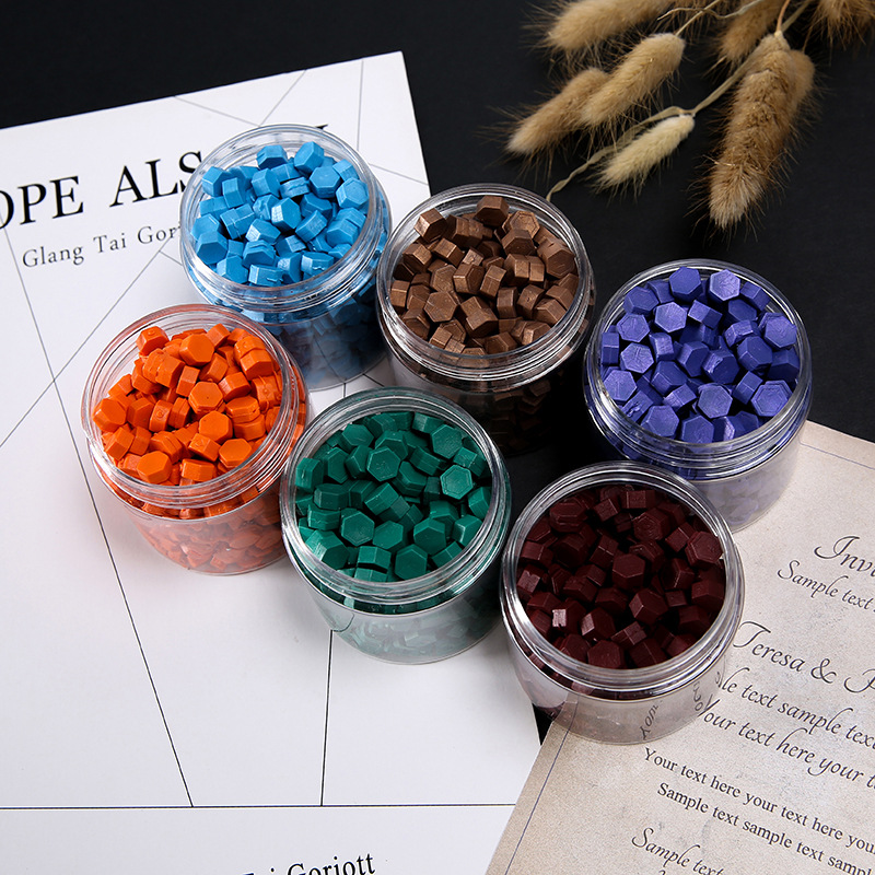 Macaron en caja de 50 colores, cera de pintura de fuego de color mixto, cera de botella granular mate, 60g, peso neto, aproximadamente 38g, sobre, cera sellada