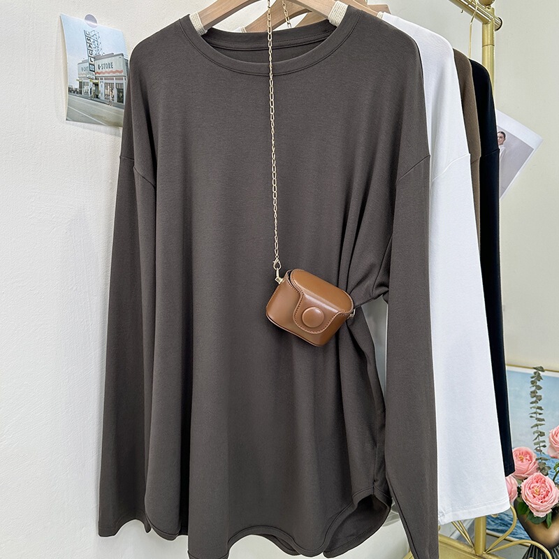 With Shark Pants Flesh-Covering Long-Sleeved T-Shirt 2025 Autumn and Winter New Loose Large Version Mid-Long Base Shirt Top for Women