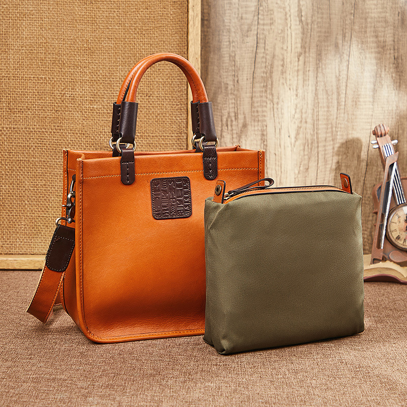Genuine Leather Bag for Women 2025 New Retro First-Layer Cowhide Simple Contrasting Color Shoulder Bag Crossbody Bag Satchel Mother-In-Law Bag