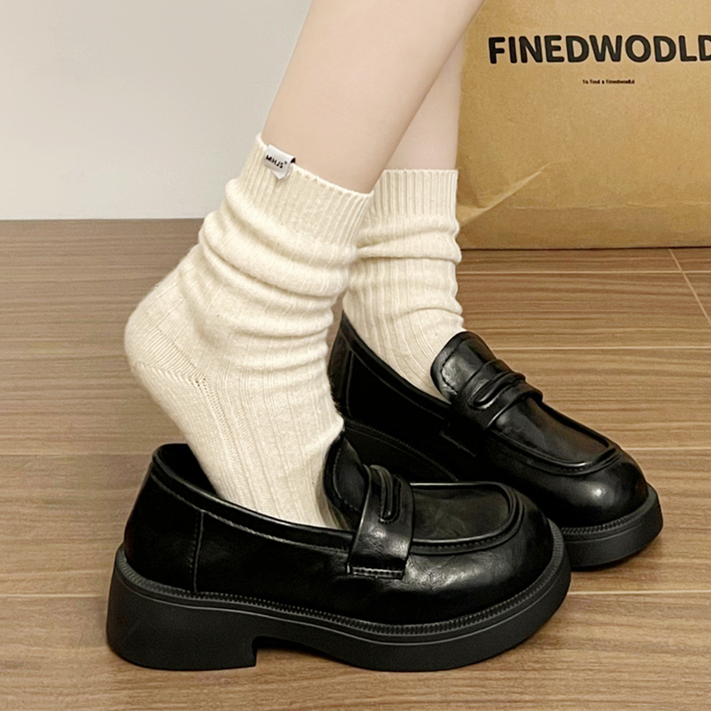 Black Loafers for Women, Thick-Soled British-Style Mary Jane Shoes, Spring and Autumn Japanese-Style Jk Uniform Leather Shoes to Match with Skirts Black Loafers for Women, Thick-Soled British-Style Mary Jane Shoes, Spring and Autumn Japanese-Style Jk Uniform Leather Shoes to Match with Skirts