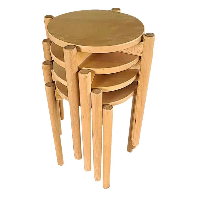 В наличии Табурет из цельного дерева оптом Скамья из цельного дерева Гостиная Обеденный стул из бука Круглый Штабелируемый бытовой круглый табурет