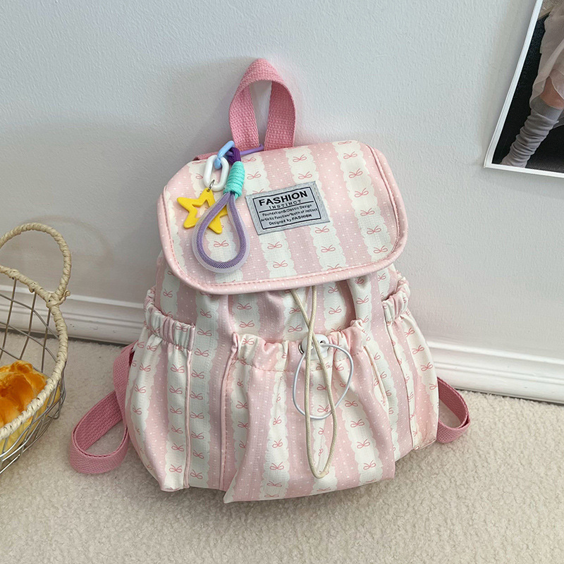 2026 nueva mochila de alta capacidad de moda simple mochila de estudiantes de secundaria a rayas de color contrastante popular dulce hombro