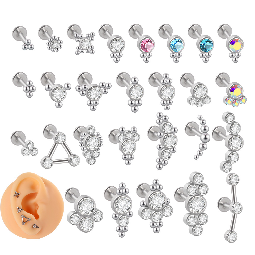 1 Pièce Boucles D'Oreilles Cartilage Style Simple Géométrique Acier Inoxydable 304 G23 Titane Acier Inoxydable Placage Incruster Strass display picture 1