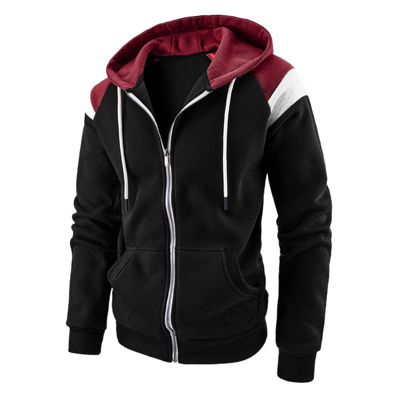 Cross-Border Amazon New European and American Style Men's Color-Blocking Fashion Sweatshirt Men's Sports Top with Hood