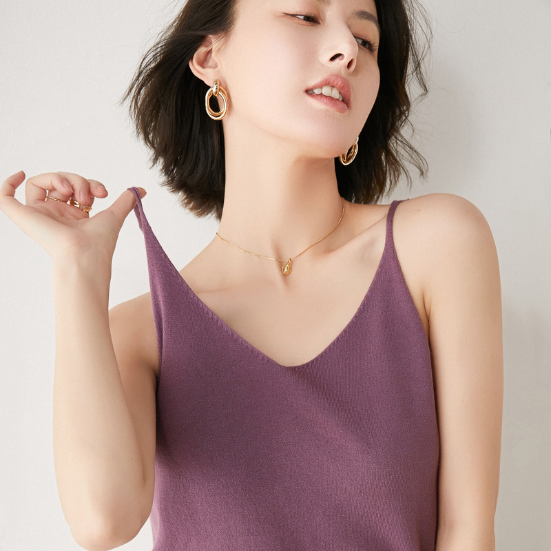 Wholesale V-neck small strap women's vest online popular spring and summer all-match slim fit inside knitted base sexy small shirt for outer wear