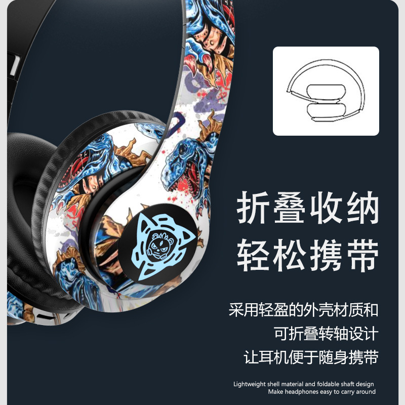 クロスボーダーP35ヘッドセットbluetoothヘッドセット無線耳麦国潮落書き新型発光ステレオ音楽運動|undefined